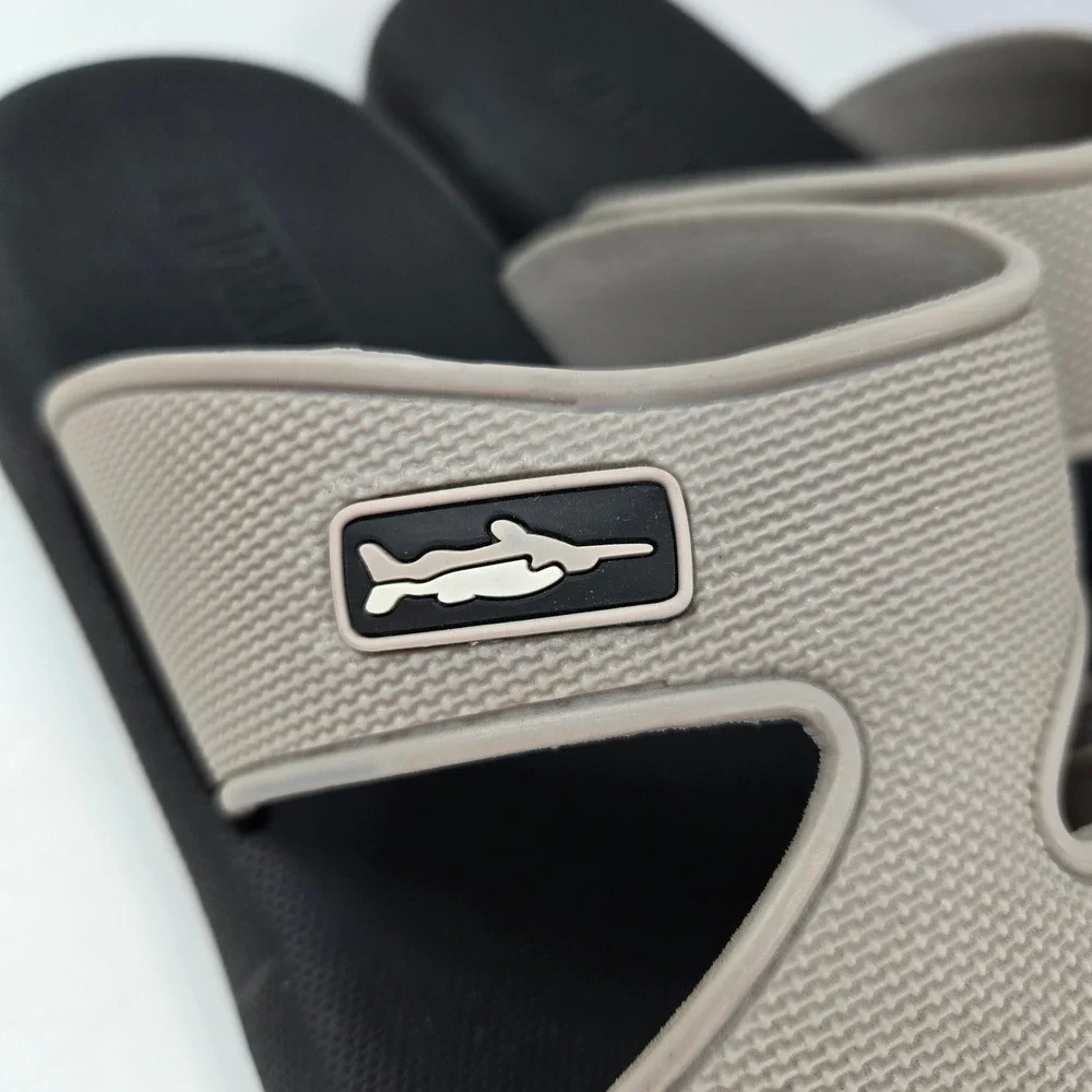 Madeinyaoli Slide Sandals Mens EU 43 Black Gray Swordfish Logo Casual Beach Pool